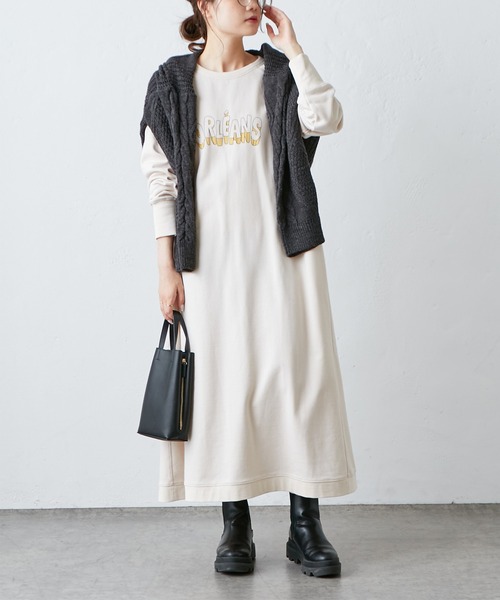 PUAL CE CIN(ピュアルセシン)の「裏毛ロゴプリントワンピース(ワンピース・レディース・ベージュ/グレー/アイボリー・FREE)」の16枚目の写真