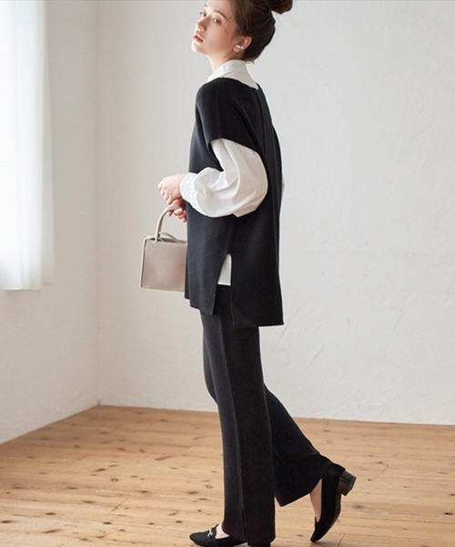 STYLEBLOCK(スタイルブロック)の「サイドスリットミラノリブニットフレアパンツ(その他パンツ・レディース・ダークグリーン/ブラック/アイボリー/ピンク系その他/グレイッシュベージュ・FREE)」の14枚目の写真