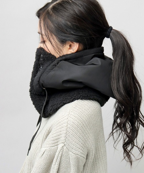 GERRY（ジェリー）の「GERRY / ジェリー / 裏ボア フロントジップ ポリタフタ フードウォーマー / ネックウォーマー / フェイスガード（ネックウォーマー/スヌード・メンズ・ブラック・FREE）」の8枚目の写真