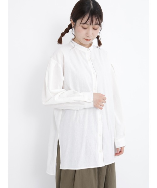 Samansa Mos2（サマンサ モスモス）の「パイピングバンドカラーチュニック（チュニック・レディース・ベージュ/グレー/オフホワイト/チャコール・ﾌﾘ-）」の7枚目の写真