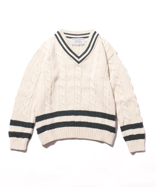 Oldderby Knitwear（オールダービーニットウェア）の「OLDDERBY KNITWEAR/オールドダービーニットウェア クリケットロングスリーブプルオーバー チルデンニット（ニット/セーター・メンズ・ナチュラル/グレイッシュベージュ/ネイビー・M/S）」の2枚目の写真
