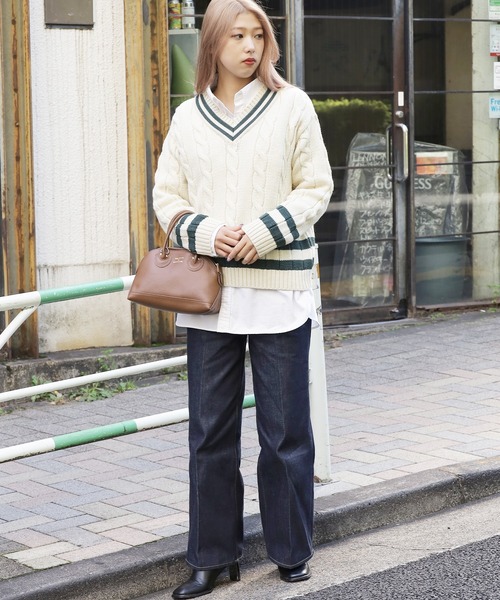 Oldderby Knitwear（オールダービーニットウェア）の「OLDDERBY KNITWEAR/オールドダービーニットウェア クリケットロングスリーブプルオーバー チルデンニット（ニット/セーター・メンズ・ナチュラル/グレイッシュベージュ/ネイビー・M/S）」の12枚目の写真