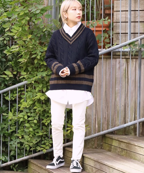 Oldderby Knitwear（オールダービーニットウェア）の「OLDDERBY KNITWEAR/オールドダービーニットウェア クリケットロングスリーブプルオーバー チルデンニット（ニット/セーター・メンズ・ナチュラル/グレイッシュベージュ/ネイビー・M/S）」の10枚目の写真