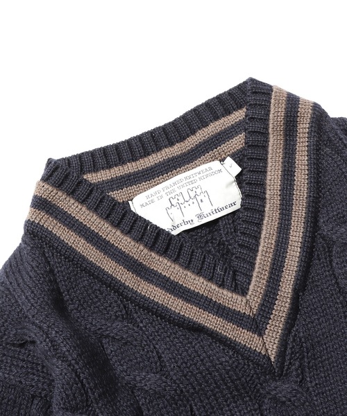 Oldderby Knitwear（オールダービーニットウェア）の「OLDDERBY KNITWEAR/オールドダービーニットウェア クリケットロングスリーブプルオーバー チルデンニット（ニット/セーター・メンズ・ナチュラル/グレイッシュベージュ/ネイビー・M/S）」の7枚目の写真