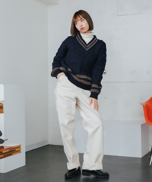 Oldderby Knitwear（オールダービーニットウェア）の「OLDDERBY KNITWEAR/オールドダービーニットウェア クリケットロングスリーブプルオーバー チルデンニット（ニット/セーター・メンズ・ナチュラル/グレイッシュベージュ/ネイビー・M/S）」の16枚目の写真