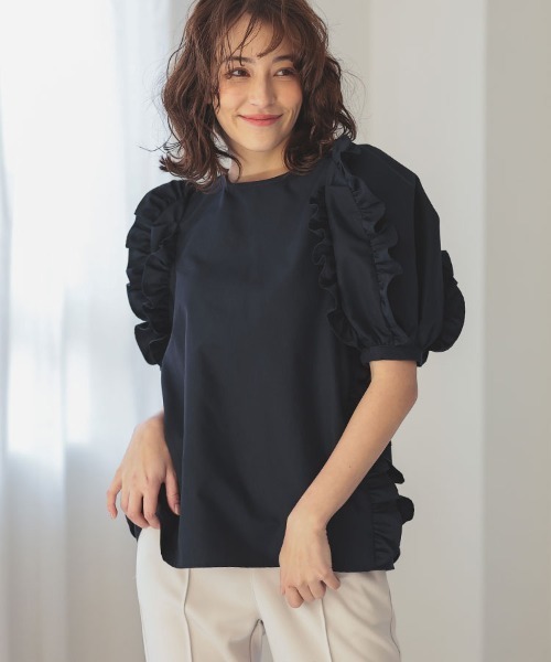 DONOBAN（ドノバン）の「ショルダーフリルブラウス（シャツ/ブラウス・レディース・ネイビー/ホワイト・F）」の9枚目の写真