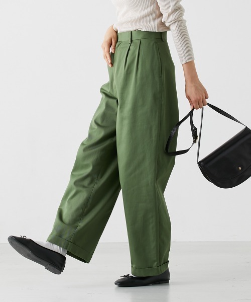 Le temps riche(ルタンリッシュ)の「ツータックワイドトラウザース<Le temps riche>(チノパンツ・レディース・ベージュ/オリーブ・M/S/L/LL)」の3枚目の写真