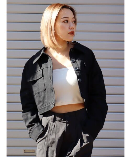 EVRIS（エヴリス）の「ツイルショートジャケット（ミリタリージャケット・レディース・ブラック/ブルー/アイボリー・FREE）」の13枚目の写真