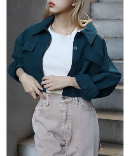 EVRIS（エヴリス）の「ツイルショートジャケット（ミリタリージャケット・レディース・ブラック/ブルー/アイボリー・FREE）」の16枚目の写真