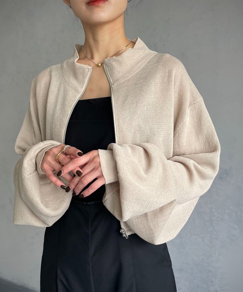 &g'aime（アンジェム）の「【&g’aime】ショートニットブルゾン（ブルゾン・レディース・アイボリー/チャコール/パープル・FREE）」の22枚目の写真