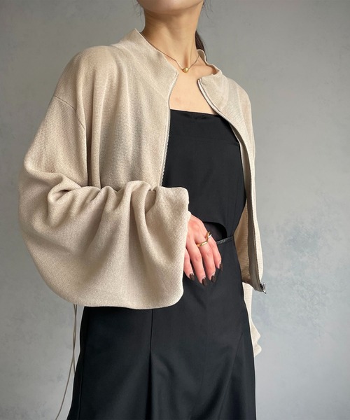 &g'aime（アンジェム）の「【&g’aime】ショートニットブルゾン（ブルゾン・レディース・アイボリー/チャコール/パープル・FREE）」の7枚目の写真