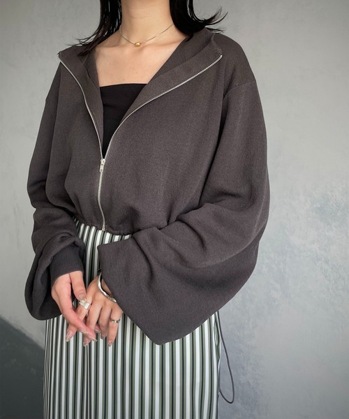 &g'aime（アンジェム）の「【&g’aime】ショートニットブルゾン（ブルゾン・レディース・アイボリー/チャコール/パープル・FREE）」の8枚目の写真