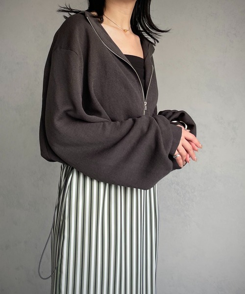 &g'aime（アンジェム）の「【&g’aime】ショートニットブルゾン（ブルゾン・レディース・アイボリー/チャコール/パープル・FREE）」の18枚目の写真