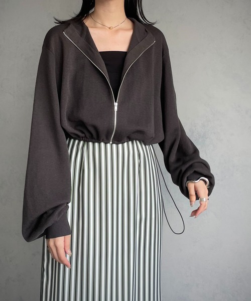 &g'aime（アンジェム）の「【&g’aime】ショートニットブルゾン（ブルゾン・レディース・アイボリー/チャコール/パープル・FREE）」の12枚目の写真