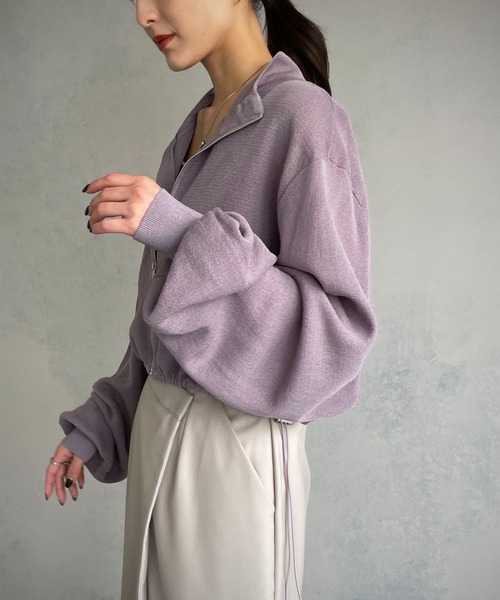 &g'aime（アンジェム）の「【&g’aime】ショートニットブルゾン（ブルゾン・レディース・アイボリー/チャコール/パープル・FREE）」の14枚目の写真