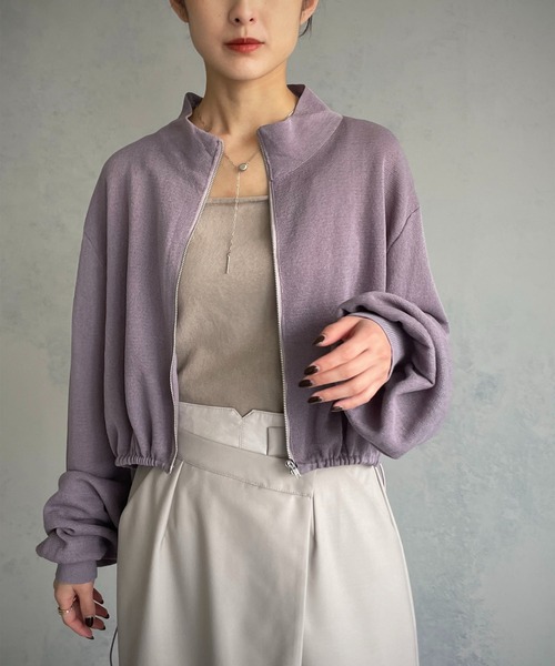 &g'aime（アンジェム）の「【&g’aime】ショートニットブルゾン（ブルゾン・レディース・アイボリー/チャコール/パープル・FREE）」の4枚目の写真