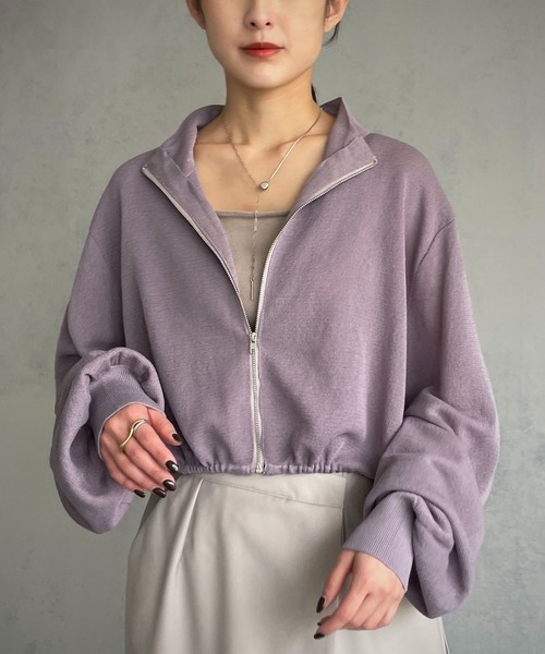 &g'aime（アンジェム）の「【&g’aime】ショートニットブルゾン（ブルゾン・レディース・アイボリー/チャコール/パープル・FREE）」の9枚目の写真