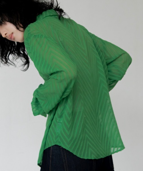 VACANCY（ヴァカンシー）の「バリモア襟カットジャガードシアーシャツ（シャツ/ブラウス・レディース・ネイビー/グリーン/アイボリー・FREE）」の10枚目の写真