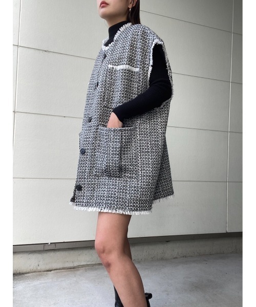AMAIL（アマイル）の「Tweed cutting box vest（ベスト・レディース・ブラック/ピンク・FREE）」の21枚目の写真
