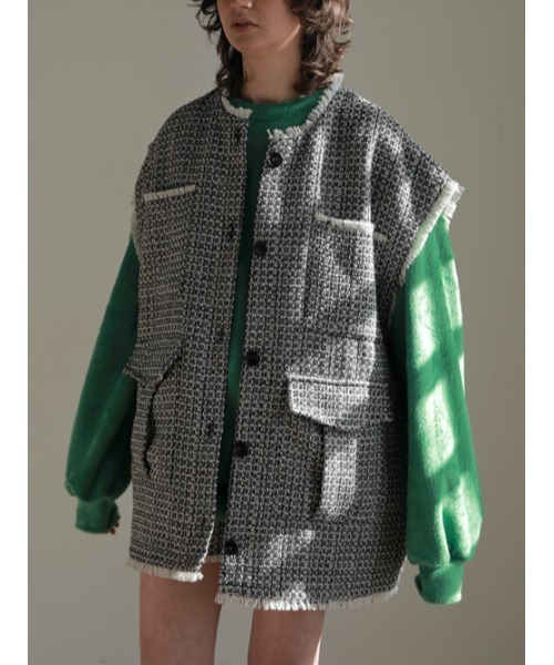 AMAIL（アマイル）の「Tweed cutting box vest（ベスト・レディース・ブラック/ピンク・FREE）」の20枚目の写真