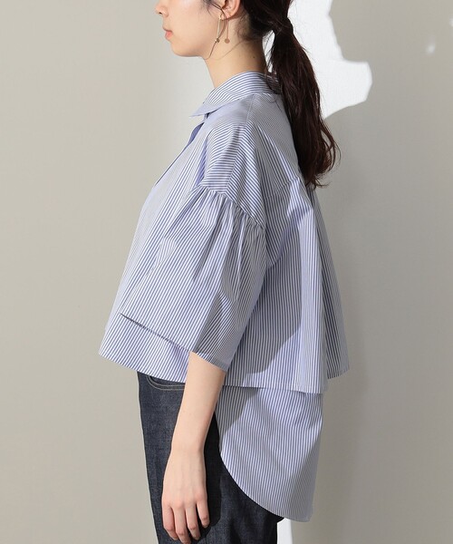 Demi-Luxe BEAMS バックレイヤード ストライプシャツ ブルー Demi-Luxe BEAMS バックレイヤード ストライプシャツ ブルー