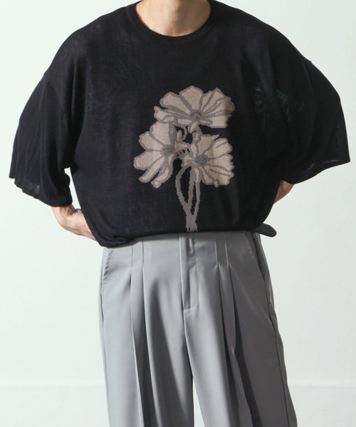 NILWAY（ニルウェイ）の「花柄ジャガード オーバーサイズニット（ニット/セーター・メンズ・ブラック/ライトグレー/チャコール・MEDIUM/LARGE）」の14枚目の写真