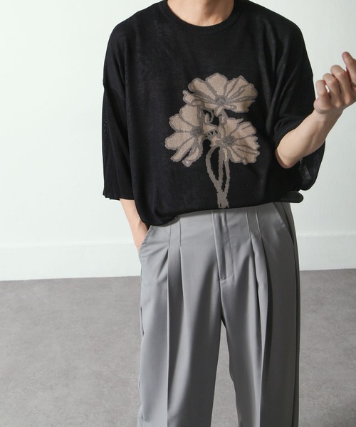 NILWAY（ニルウェイ）の「花柄ジャガード オーバーサイズニット（ニット/セーター・メンズ・ブラック/ライトグレー/チャコール・MEDIUM/LARGE）」の12枚目の写真