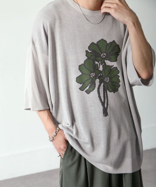 NILWAY（ニルウェイ）の「花柄ジャガード オーバーサイズニット（ニット/セーター・メンズ・ブラック/ライトグレー/チャコール・MEDIUM/LARGE）」の4枚目の写真