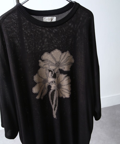 NILWAY（ニルウェイ）の「花柄ジャガード オーバーサイズニット（ニット/セーター・メンズ・ブラック/ライトグレー/チャコール・MEDIUM/LARGE）」の5枚目の写真