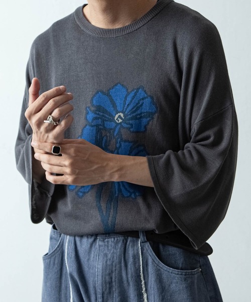NILWAY（ニルウェイ）の「花柄ジャガード オーバーサイズニット（ニット/セーター・メンズ・ブラック/ライトグレー/チャコール・MEDIUM/LARGE）」の19枚目の写真