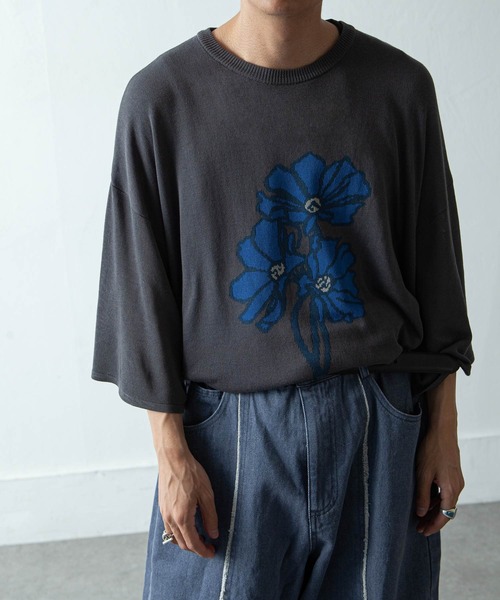 NILWAY（ニルウェイ）の「花柄ジャガード オーバーサイズニット（ニット/セーター・メンズ・ブラック/ライトグレー/チャコール・MEDIUM/LARGE）」の20枚目の写真