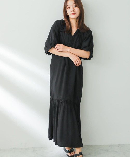 SENSE OF PLACE by URBAN RESEARCH(センスオブプレイスバイアーバンリサーチ)の「バルーンスリーブワンピース(ワンピース・レディース・アイボリー/ブラック/オレンジ・ONE)」の3枚目の写真