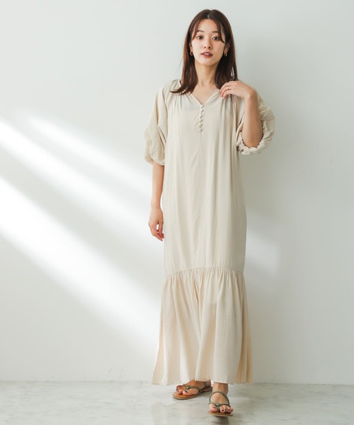 SENSE OF PLACE by URBAN RESEARCH(センスオブプレイスバイアーバンリサーチ)の「バルーンスリーブワンピース(ワンピース・レディース・アイボリー/ブラック/オレンジ・ONE)」の6枚目の写真