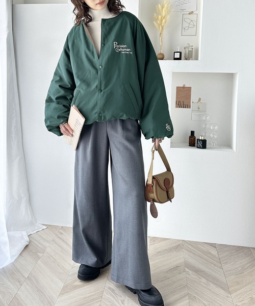セール】《JAVAジャバ 別注》ロゴ刺繍中綿ノーカラーオーバー