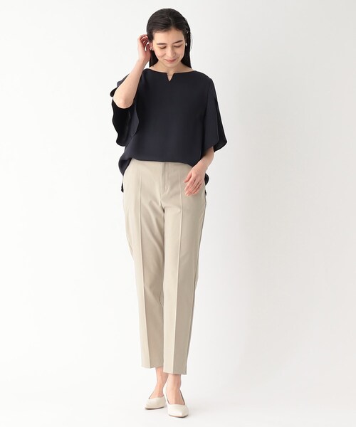 OPAQUE.CLIP（オペークドットクリップ）の「◆セットアップ対応 リネンライクテーパードパンツ【マシンウオッシャブル/抗ピリング】（その他パンツ・レディース・ネイビー/ベージュ・38/42/40/36）」の3枚目の写真