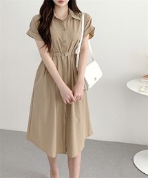 ベルト付けシャツワンピース