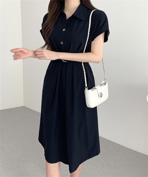 FREE STYLISTS（フリー スタイリスト）の「ベルト付けシャツワンピース（シャツワンピース・レディース・カーキ/ブルー/ダークネイビー/コーラルピンク・FREE）」の3枚目の写真