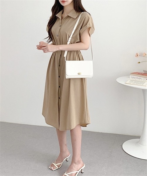 KAREN MILLEN■モノプリント ベルト付き シャツワンピース 安心追跡【KAREN MILLEN】ストライプ柄ベルト付きシャツワンピ