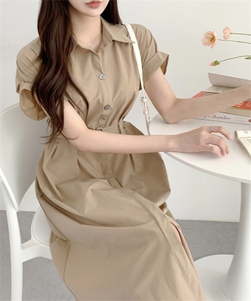 FREE STYLISTS（フリー スタイリスト）の「ベルト付けシャツワンピース（シャツワンピース・レディース・カーキ/ブルー/ダークネイビー/コーラルピンク・FREE）」の8枚目の写真