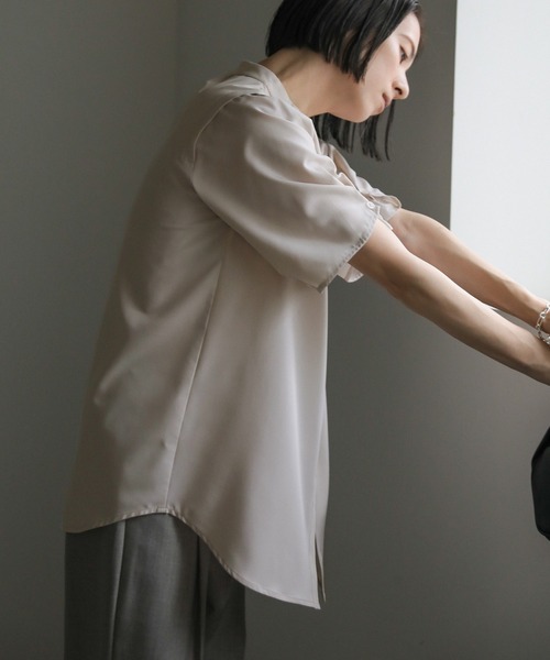 select MOCA(セレクトモカ)の「ハーフスリーブバンドカラーブラウス(シャツ/ブラウス・レディース・ライトベージュ/ブラック/チャコールグレー・FREE)」の21枚目の写真
