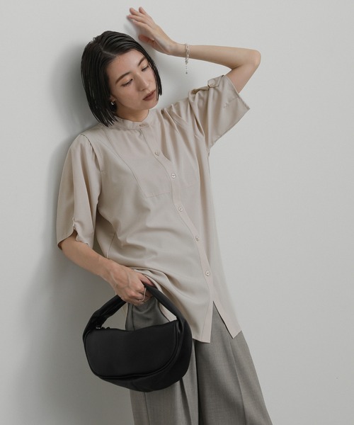 select MOCA(セレクトモカ)の「ハーフスリーブバンドカラーブラウス(シャツ/ブラウス・レディース・ライトベージュ/ブラック/チャコールグレー・FREE)」の19枚目の写真