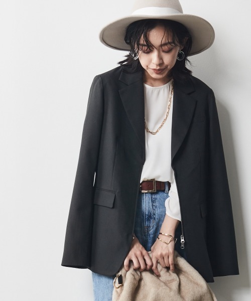 CHIC STYLE（シックスタイル）の「＜大きいサイズ＞フロントジップテーラードジャケット シックスタイル（テーラードジャケット・レディース・グレー/ブラック・L/3L/4L/LL/5L）」の19枚目の写真