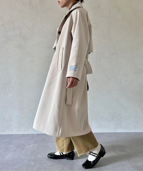 CPCM(シーピーシーエム)の「ケープ付スタンドネック軽量メルトンコート(ステンカラーコート・レディース・カーキ/アイボリー/オレンジ/ブラック・FREE)」の21枚目の写真