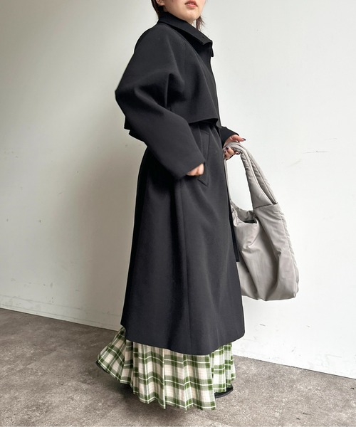 CPCM(シーピーシーエム)の「ケープ付スタンドネック軽量メルトンコート(ステンカラーコート・レディース・カーキ/アイボリー/オレンジ/ブラック・FREE)」の16枚目の写真