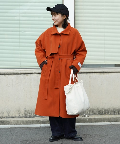 セール】ケープ付スタンドネック軽量メルトンコート（ステンカラー