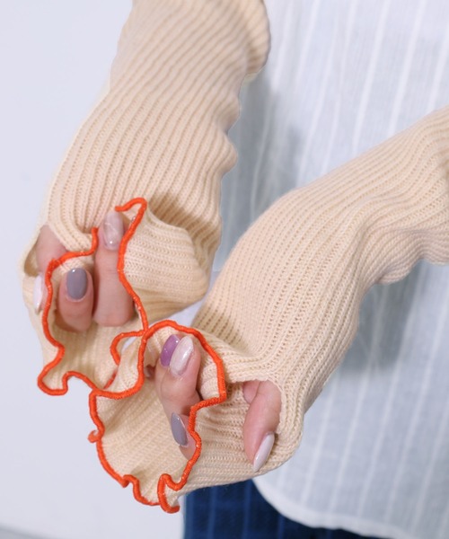POU DOU DOU（プードゥドゥ）の「配色メローニットアームカバー（手袋・レディース・オフホワイト/グレー/グレー系その他・8）」の6枚目の写真
