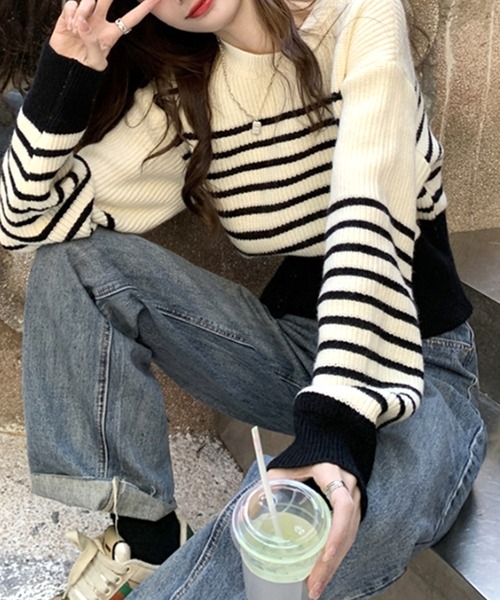 Dewlily（デューリリー）の「ボーダーニット（ニット/セーター・レディース・ホワイト/ブラック・FREE）」の9枚目の写真