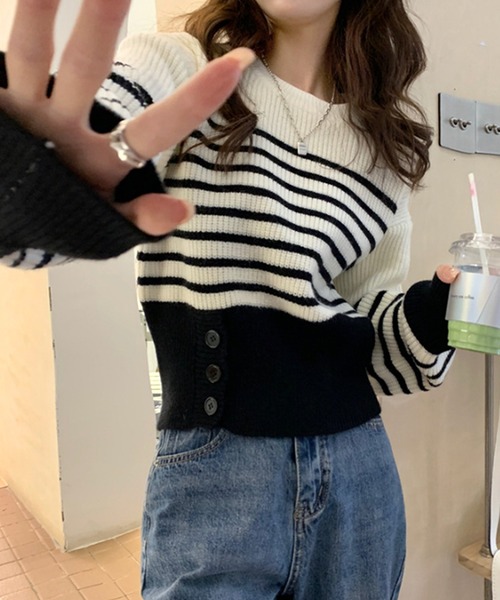 Dewlily（デューリリー）の「ボーダーニット（ニット/セーター・レディース・ホワイト/ブラック・FREE）」の10枚目の写真