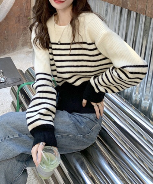 Dewlily（デューリリー）の「ボーダーニット（ニット/セーター・レディース・ホワイト/ブラック・FREE）」の14枚目の写真