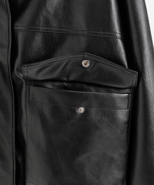 Rocky Monroe（ロッキーモンロー）の「オーバーサイズフェイクレザージャケットブルゾン（ライダースジャケット・メンズ・ブラウン/オフホワイト/ブラック・L/XL/M）」の12枚目の写真